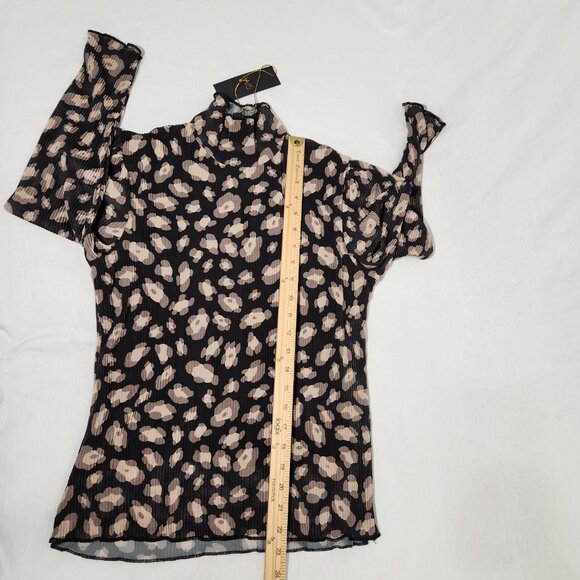 W5 Sheer Grunge Whimsigoth Black/Tan Leopard Print 3/4 Mock Neck Top Size S NEW! - Picture 13 of 15